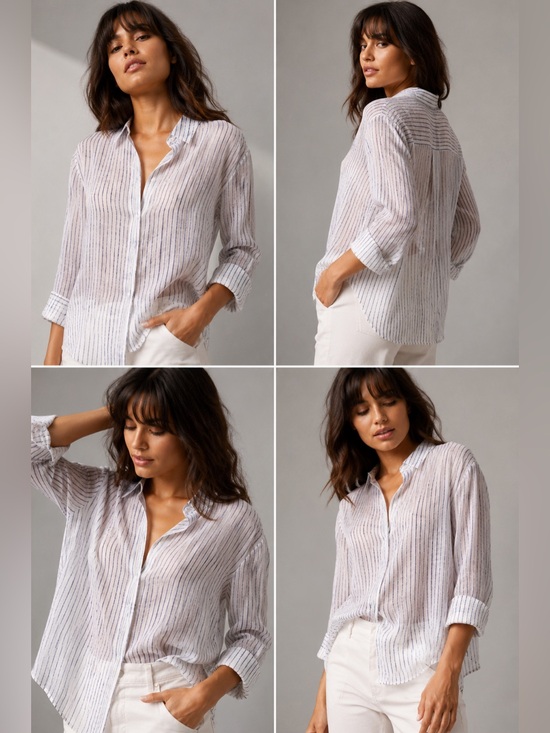 Vince Tops - Vince White Blouse with Navy Pinstripes